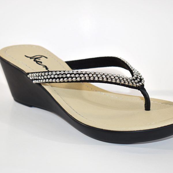 Skemo Diva Comfort Wedge with Jeweled Strap and Toe Thong| Ooh Ooh Shoes woman's clothing and shoe boutique located in Naples, Charleston and Mashpee