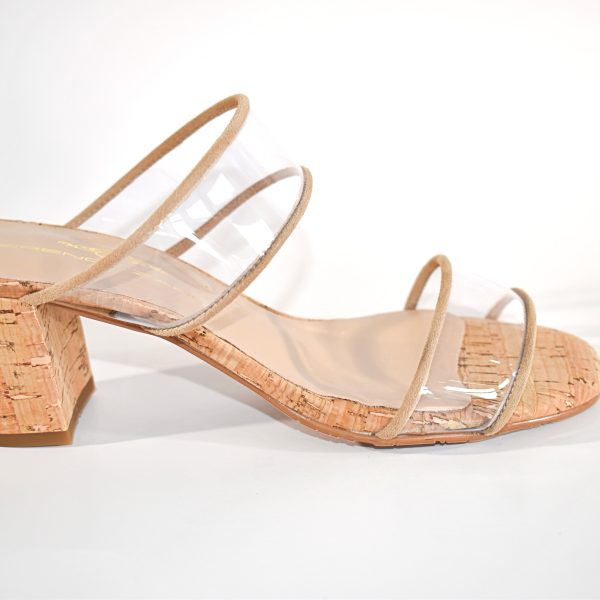 Brenda Zaro 3357 Clear/Cork Two Banded Block Heel Sandal| Ooh Ooh Shoes woman's clothing and shoe boutique located in Naples, Charleston and Mashpee