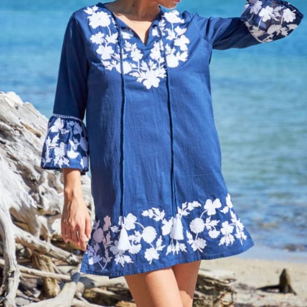 Debbie Katz Zofi Navy 100% Cotton Short Tunic/Dress | Ooh Ooh Shoes women's clothing and shoe boutique located in Naples