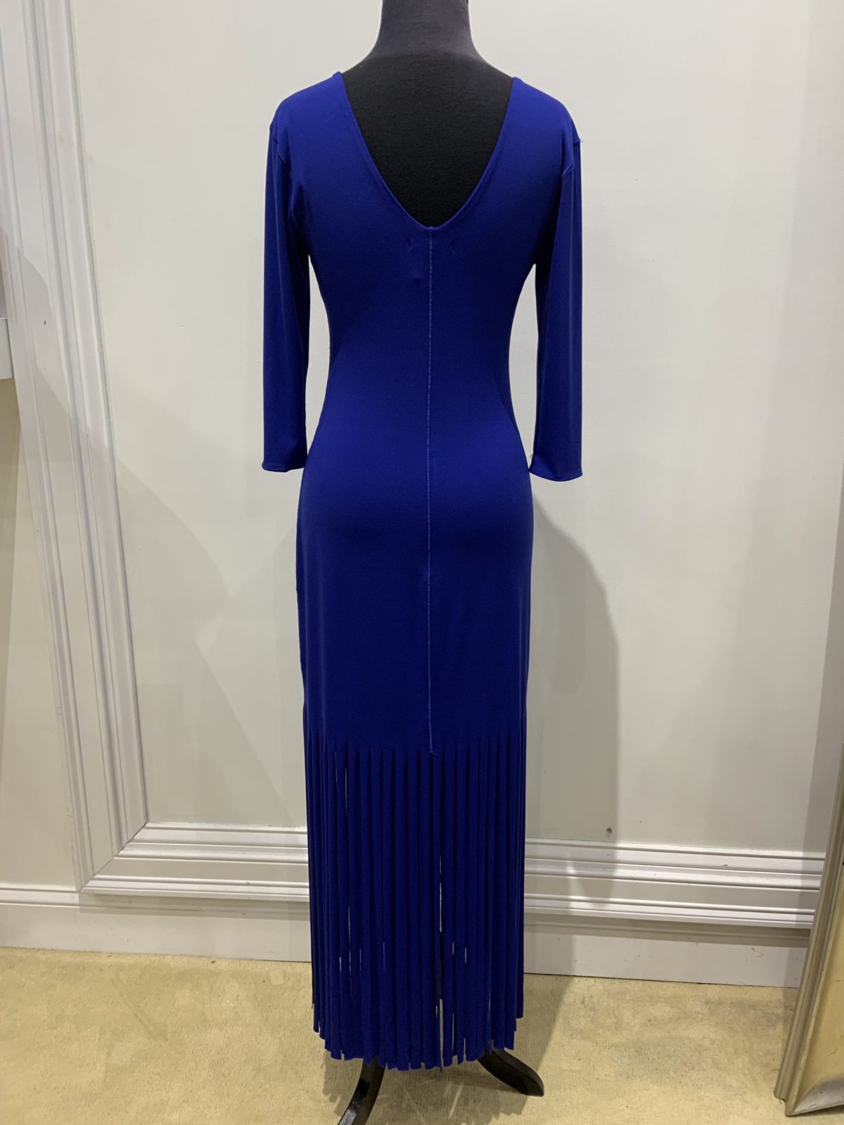 Eva Varro D12751D Royal Blue 3/4 Fringe Dress with 3/4 Length Sleeves | Ooh Ooh Shoes women's clothing and shoe boutique located in Naples and Mashpee