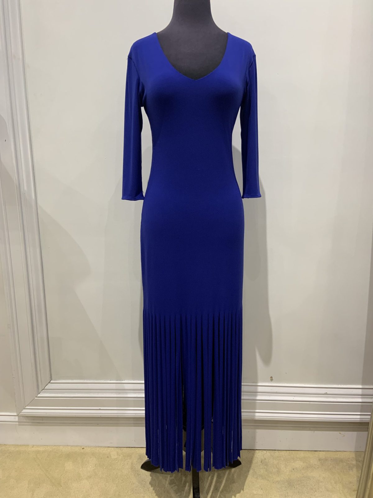 Eva Varro D12751D Royal Blue 3/4 Fringe Dress with 3/4 Length Sleeves | Ooh Ooh Shoes women's clothing and shoe boutique located in Naples and Mashpee