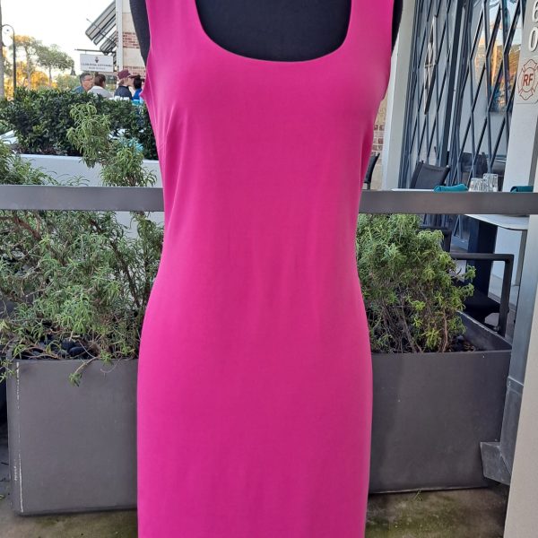 Eva Varro D12969 Neon Pink U Neckline Tank Knee Length Dress | Ooh Ooh Shoes women's clothing and shoe boutique located in Naples