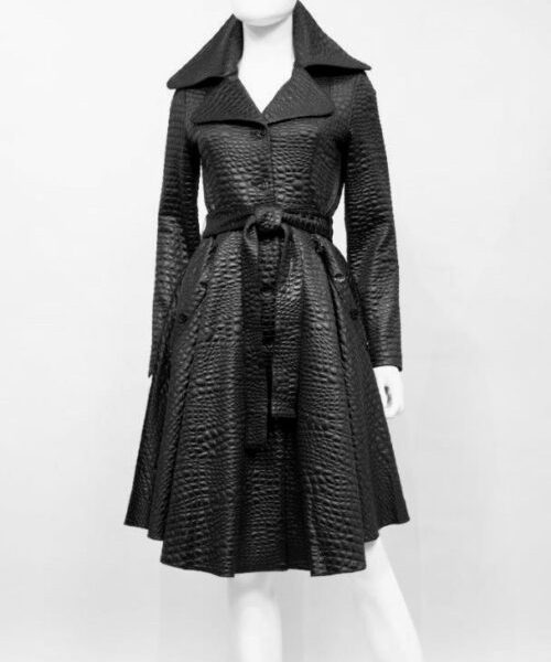Samuel Dong F22023 Black Jacquard Knit A Line Coat | Oh Ooh Shoes womens clothing and shoe boutique located in Naples and Mashpee