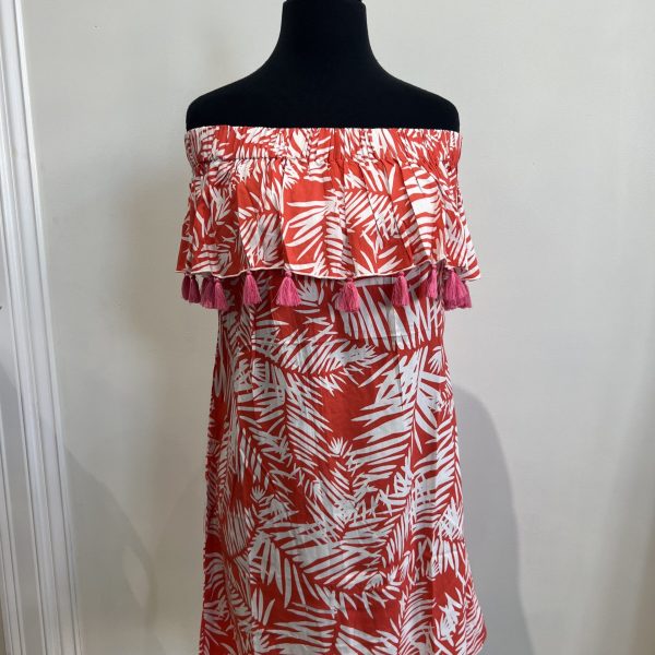 La Mer Luxe 197-A08T Melon Paradise Off the Shoulder SST Monica Dress | Ooh Ooh Shoes women's clothing and shoe boutique located in Naples