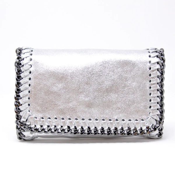 German Fuentes GF0390 Silver Leather Crossbody Clutch | Ooh Ooh Shoes women's clothing and shoe boutique located in Naples