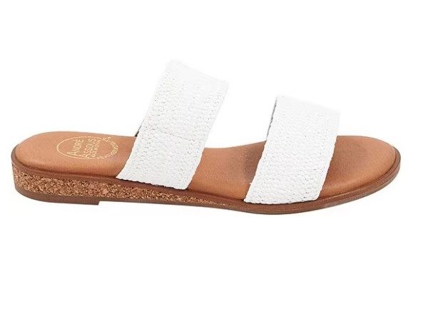 Andre Assous Galia White Raffia Two Banded Slide Sandal | Ooh Ooh Shoes women's clothing and shoe boutique located in Naples