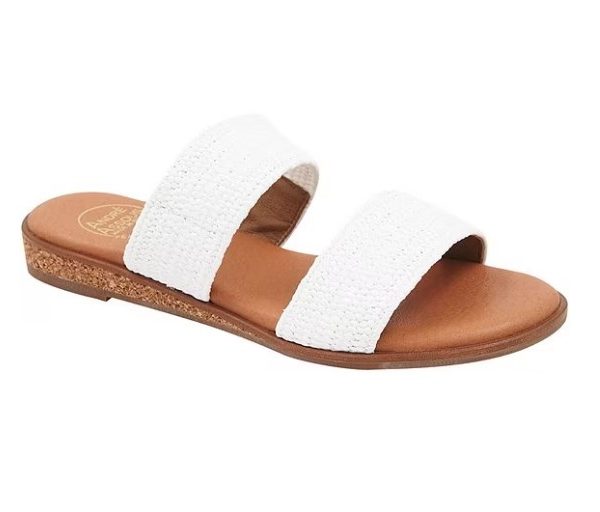 Andre Assous Galia White Raffia Two Banded Slide Sandal | Ooh Ooh Shoes women's clothing and shoe boutique located in Naples