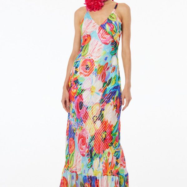 Qishma HY-W103 Bernadette Blue Floral Print Sleeveless Maxi Dress | Ooh Ooh Shoes women's clothing and shoes boutique located in Naples