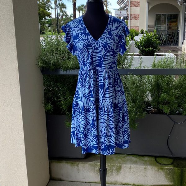 La Mer Luxe 190K-A103K Aegean/Maya Paradise Knit Ruffle Short Sleeve Brooke Dress | Ooh Ooh Shoes women's clothing and shoe boutique located in Naples and Mashpee