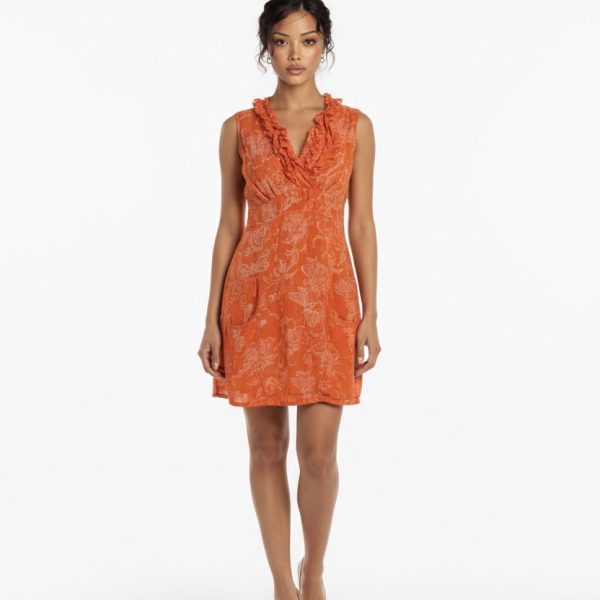 Look Mode 3131 Linen V Neck Triple Ruffle Top Dress | Ooh Ooh Shoes women's clothing and shoe boutique located in Naples FL