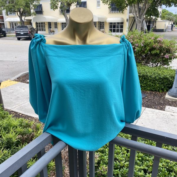 Joseph Ribkoff 232181 Turquoise Stretchy Off the Shoulder Loose Fitting Top | Ooh Ooh Shoes women's clothing and shoe boutique located in Naples and Mashpee
