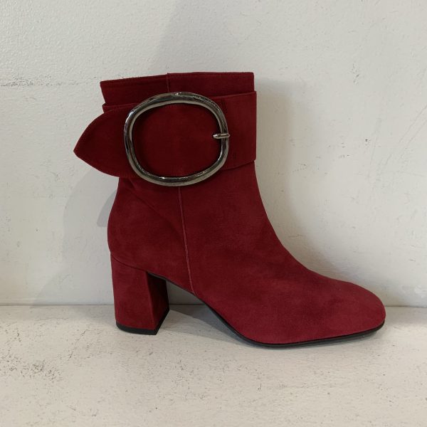 Brenda Zaro T3445 Burgundy Big Buckle Block Heel Boot | Ooh Ooh Shoes women's clothing and shoe boutique located in Naples and Mashpee