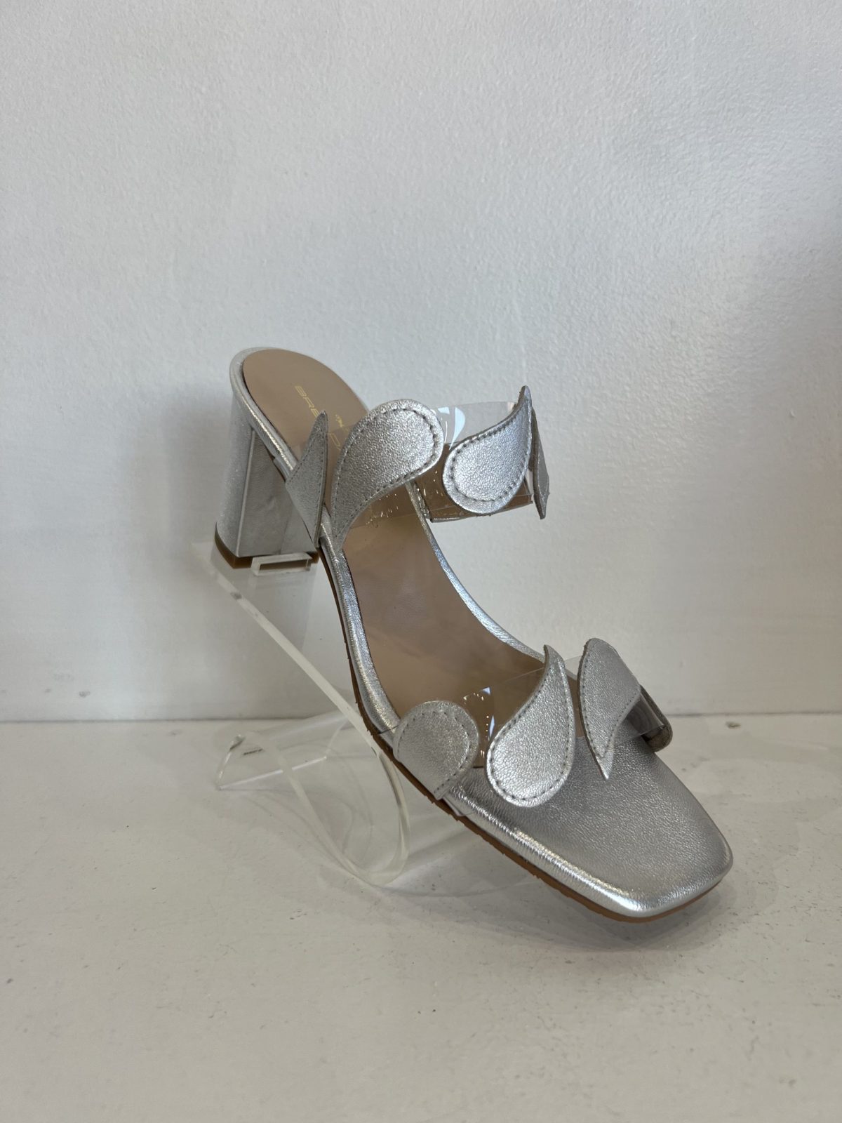 Brenda Zaro 4307 Silver two strap sandal with mauve leather tears.| Ooh Ooh Shoes women's clothing and shoe boutique located in Naples and Mashpee