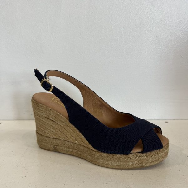 Pinaz 148/7 PD Navy Leather Criss Cross Slingback Wedge Espadrille | Ooh Ooh Shoes women's clothing and shoe boutique located in Naples and Mashpee