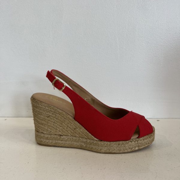 Pinaz 148/7 PD Red Leather Criss Cross Slingback Wedge Espadrille | Ooh Ooh Shoes women's clothing and shoe boutique located in Naples and Mashpee