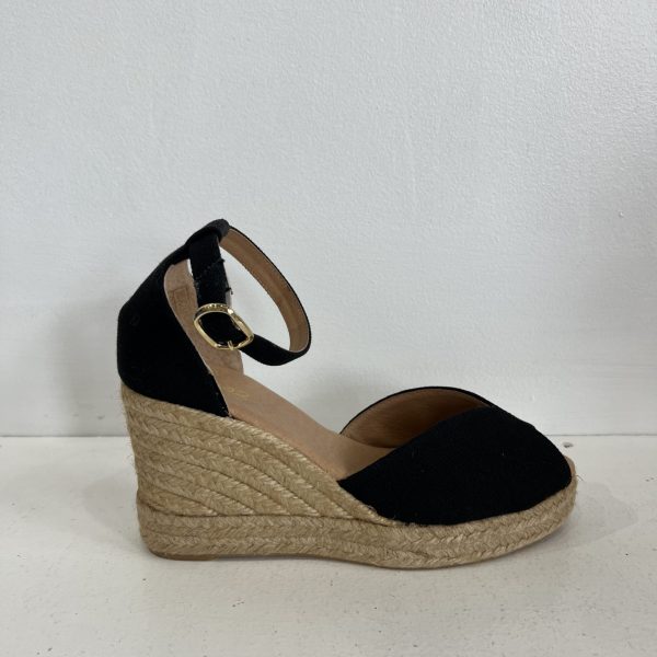 Pinaz 118/7 Black Leather Open Toe Wedge Espadrille | Ooh Ooh Shoes women's clothing and shoe boutique located in Naples and Mashpee