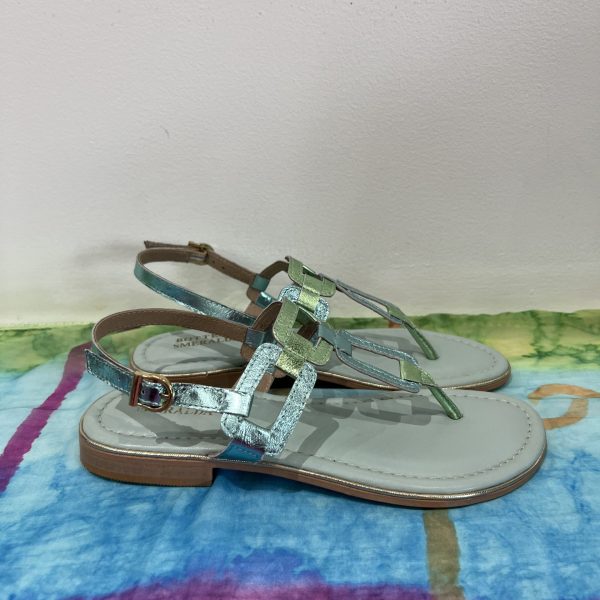 Bottega Smeralda 3WN03D Teal Leather Cut Out Accents Toe Strap Sandal | Ooh Ooh Shoes women's clothing and shoe boutique located in Naples and Mashpee