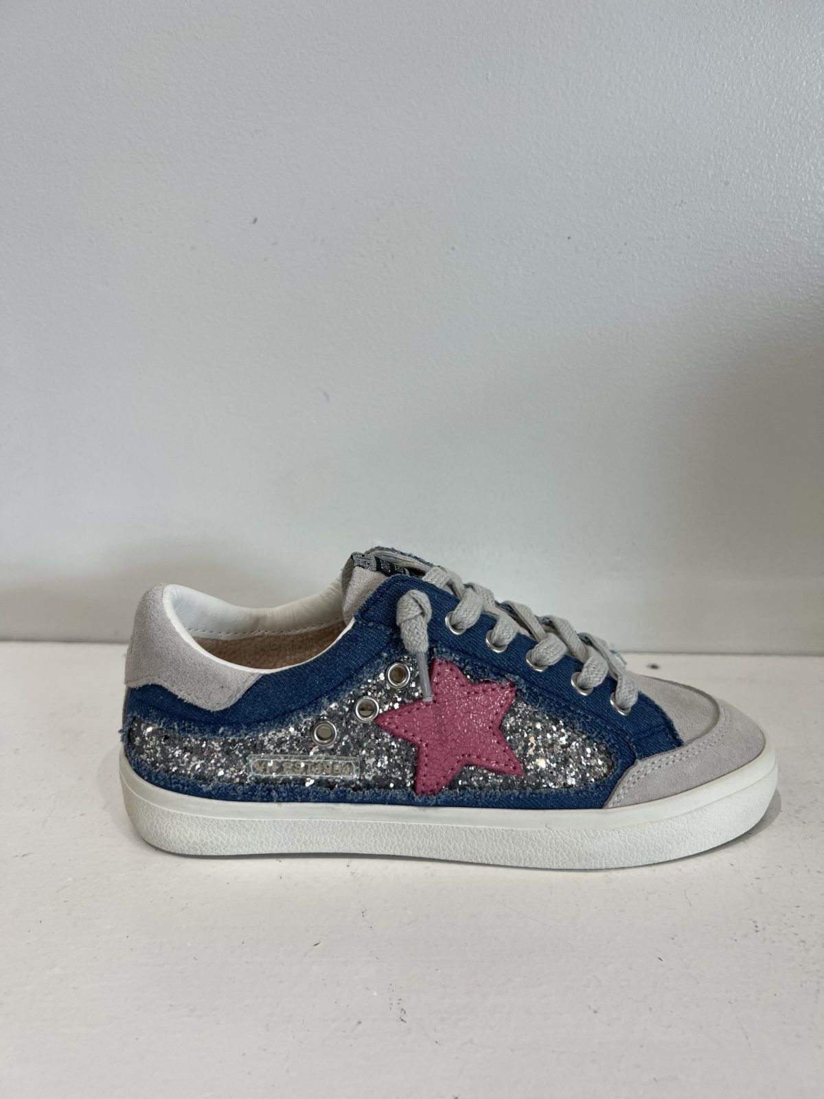 Vintage Havana Selene Denim Sparkle Star Detail Leather Sneaker | Ooh Ooh Shoes women's clothing and shoe boutique located in Naples and Mashpee
