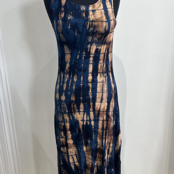 Zen Knits KM1609 Navy/Brown Tie Dye Sleeveless Fringe Bottom Dress | Ooh Ooh Shoes women's clothing and shoe boutique located in Naples and Mashpee