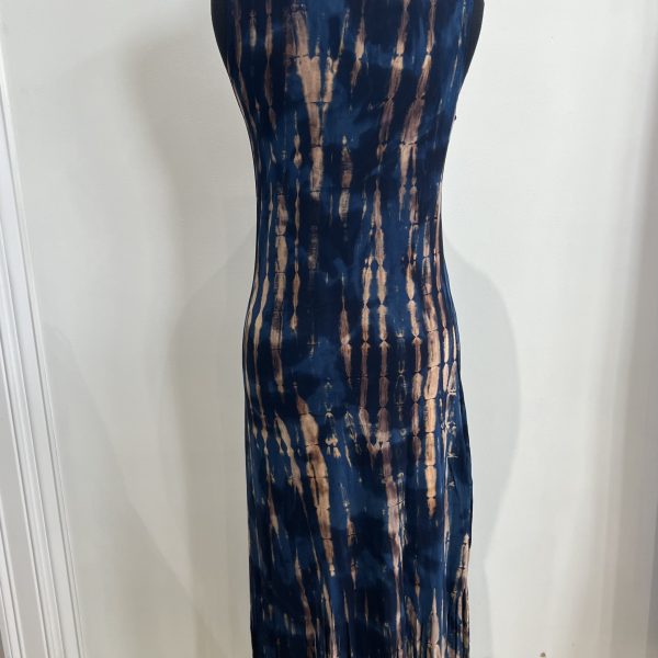 Zen Knits KM1609 Navy/Brown Tie Dye Sleeveless Fringe Bottom Dress | Ooh Ooh Shoes women's clothing and shoe boutique located in Naples and Mashpee