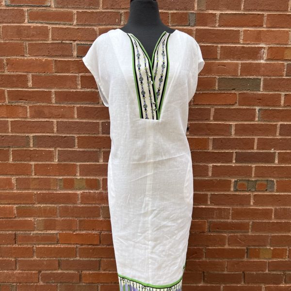 Piero Moretti Tosca 320 White Sleeveless Linen and Silk Accents Dress | Ooh Ooh Shoes women's clothing and shoe boutique located in Naples and Mashpee