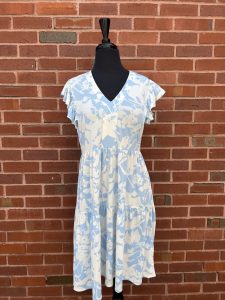 La Mer Luxe 191-A103K Maya Botanical Shape Knit Ruffle Short Sleeve Brooke Dress | Ooh Ooh Shoes women's clothing and shoe boutique located in Naples and Mashpee