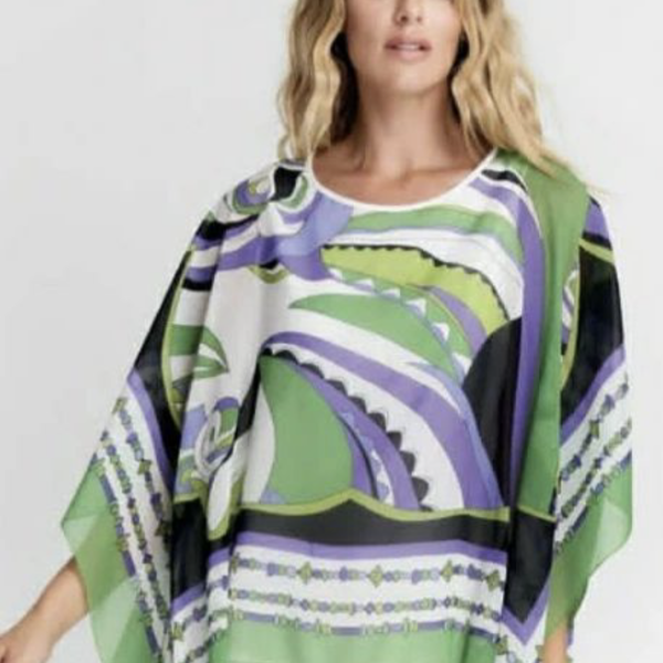 Piero Moretti Damasco 376 Green/Purple Flowy Shirt | Ooh Ooh Shoes women's clothing and shoe boutique located in Naples and Mashpee