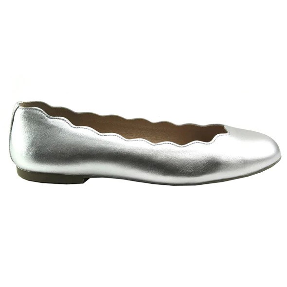 French Soles Jigsaw Silver Leather Scalloped Trim Ballet Flat | Ooh Ooh Shoes women's clothing and shoe boutique located in Naples