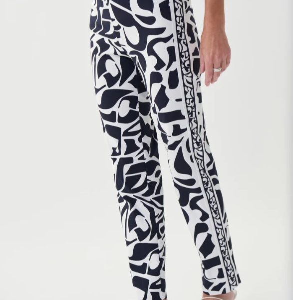 Joseph Ribkoff 222011 Vanilla/Midnight Blue Abstract Print Cropped Pants | Ooh Ooh Shoes women's clothing and shoe boutique located in Naples and Mashpee