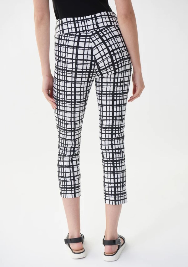 Joseph Ribkoff 222259 Vanilla/Black Elastic Waist Checked Cropped Pants | Ooh Ooh Shoes womens clothing and shoe boutique located in Naples and Mashpee