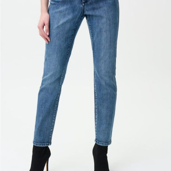 Joseph Ribkoff 224954 Medium Blue Denim Jeans with Micro Studs Lined Down Leg | Ooh Ooh Shoes women's clothing and shoe boutique located in Naples and Mashpee