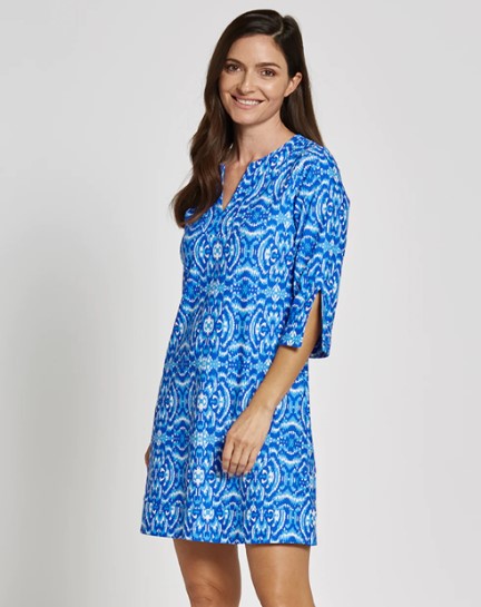 Jude Connally 101111 Spring Vibes Cobalt V Neckline with 3/4 Sleeve Jude Cloth Megan Dress | Ooh Ooh Shoes women's clothing and shoe boutique located in Naples and Mashpee