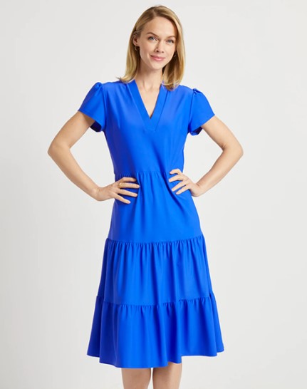 Jude Connally 101485 Cobalt V Neckline Jude Cloth Libby Dress | Ooh Ooh Shoes women's clothing and shoe boutique located in Naples and Mashpee