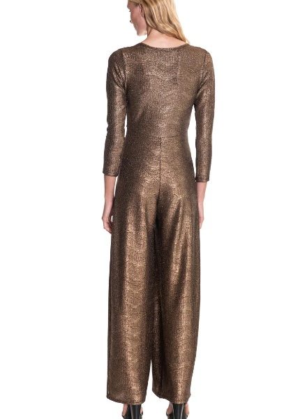 Julian Chang 5130 Gold Stretch Knit Keller Jumpsuit | Ooh Ooh Shoes women's clothing and shoe boutique located in Naples and Mashpee