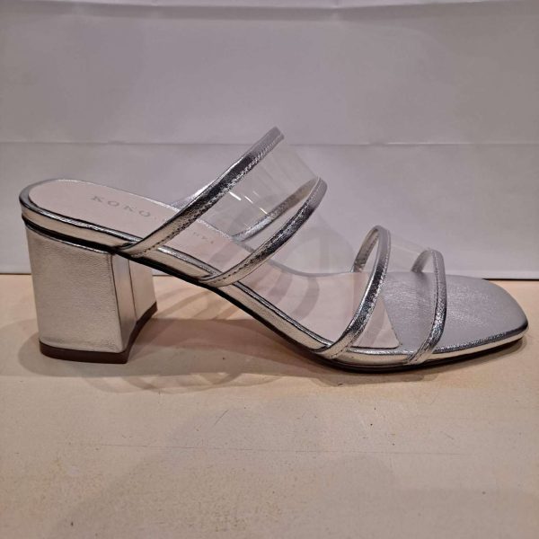 KOKO + Palenki Ghost Silver 2 Band Leather/Clear Block Heel | Ooh Ooh Shoes women's clothing and shoe boutique located in Naples