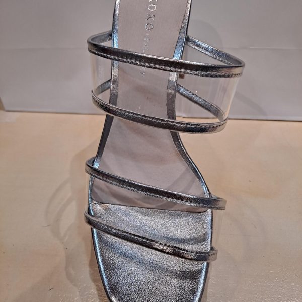 KOKO + Palenki Ghost Silver 2 Band Leather/Clear Block Heel | Ooh Ooh Shoes women's clothing and shoe boutique located in Naples