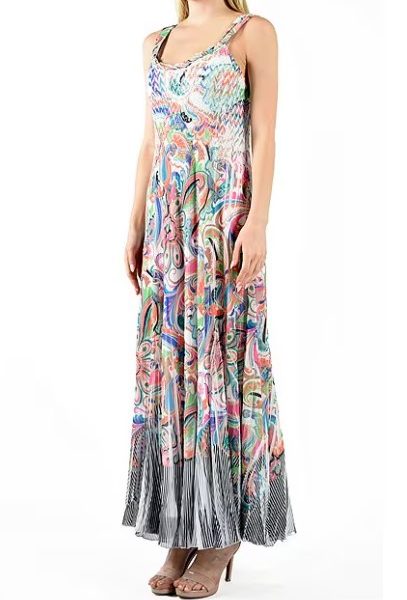 Komarov CTS22460 Retro Paisley Sleeveless Maxi Chiffon Scarf Dress | Ooh Ooh Shoes women's clothing and shoe boutique located in Naples