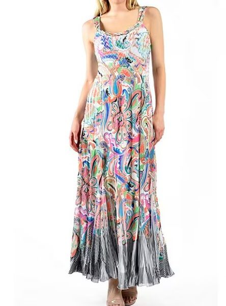 Komarov CTS22460 Retro Paisley Sleeveless Maxi Chiffon Scarf Dress | Ooh Ooh Shoes women's clothing and shoe boutique located in Naples