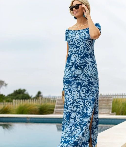 La Mer Luxe 190K-A153K Aegean/Maya Paradise Knit S/S Bridgett Maxi Dress | Ooh Ooh Shoes women's clothing and shoe boutique located in Naples and Mashpee