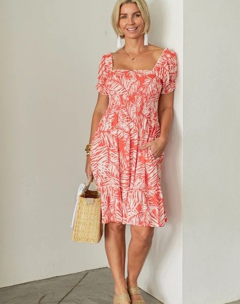 La Mer Luxe 197-A121 Melon Paradise Short Sleeve Serenity Dress | Ooh Ooh Shoes women's clothing and shoe boutique located in Naples and Mashpee