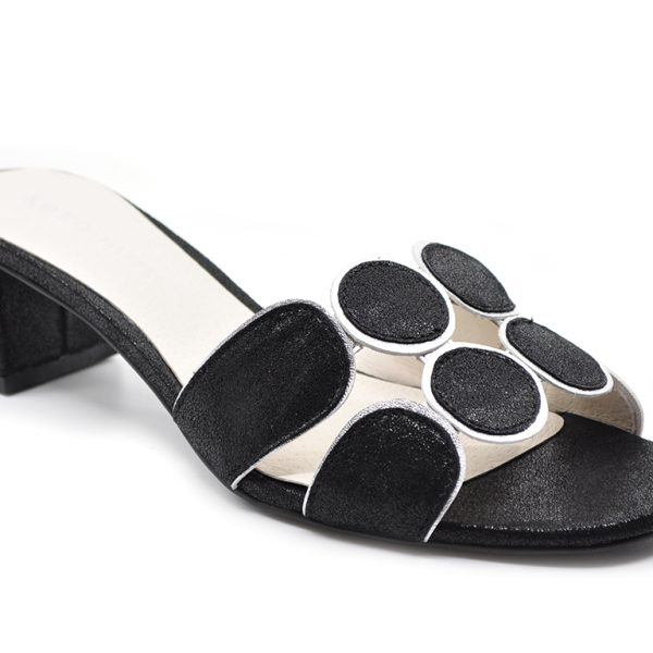 KOKO + Palenki Lively Black Leather Circle Design Sandal | Ooh Ooh Shoes women's clothing and shoe boutique located in Naples