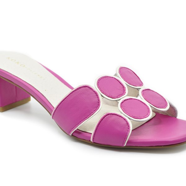 KOKO + Palenki Lively Fuchsia Leather Circle Design Sandal | Ooh Ooh Shoes women's clothing and shoe boutique located in Naples