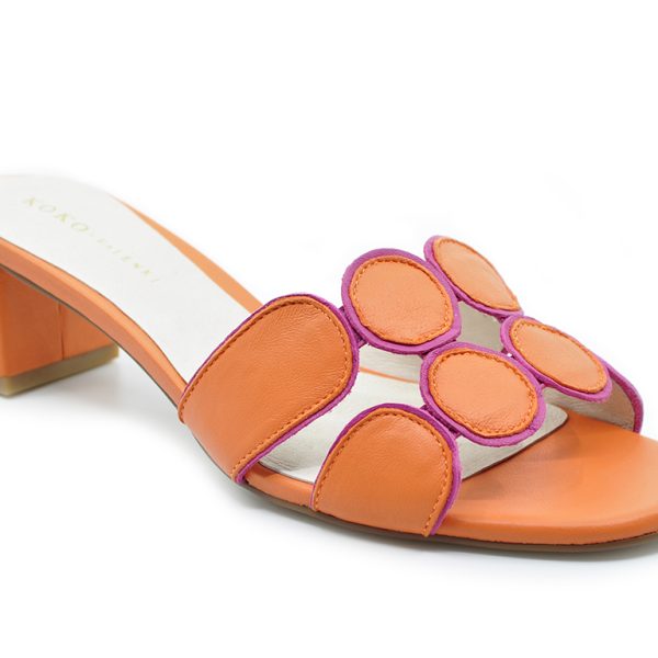 KOKO + Palenki Lively Orange Leather Circle Design Sandal | Ooh Ooh Shoes women's clothing and shoe boutique located in Naples