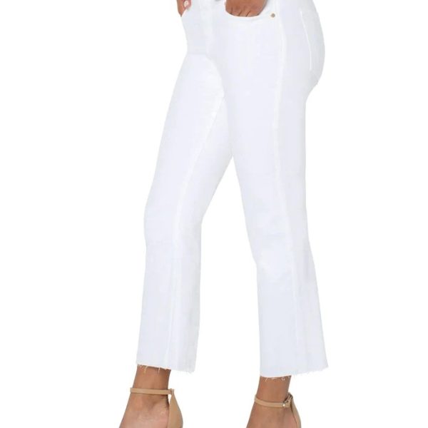 Liverpool LM7798QY-W Bright White Gia Glider Crop Flare with Back Pleat | Ooh Ooh Shoes women's clothing and shoe boutique located in Naples and Mashpee