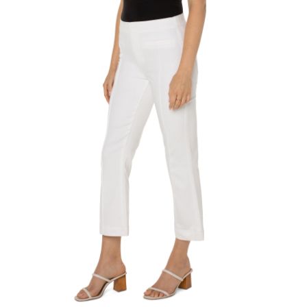 Liverpool LM7889QY-W Bright White Chloe Crop Flare Pant with Welt Pockets | Ooh Ooh Shoes women's clothing and shoe boutique located in Naples and Mashpee