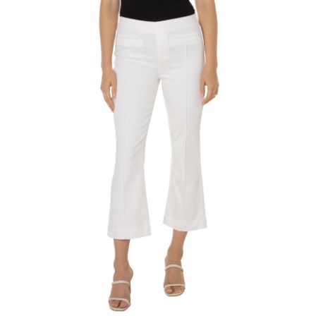 Liverpool LM7889QY-W Bright White Chloe Crop Flare Pant with Welt Pockets | Ooh Ooh Shoes women's clothing and shoe boutique located in Naples and Mashpee