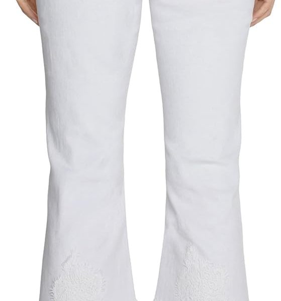Liverpool LM7977QPW Bright White Hannah Crop Flare Jean With Lace Hem | Ooh Ooh Shoes women's clothing and shoe boutique located in Naples