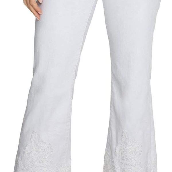 Liverpool LM7977QPW Bright White Hannah Crop Flare Jean With Lace Hem | Ooh Ooh Shoes women's clothing and shoe boutique located in Naples