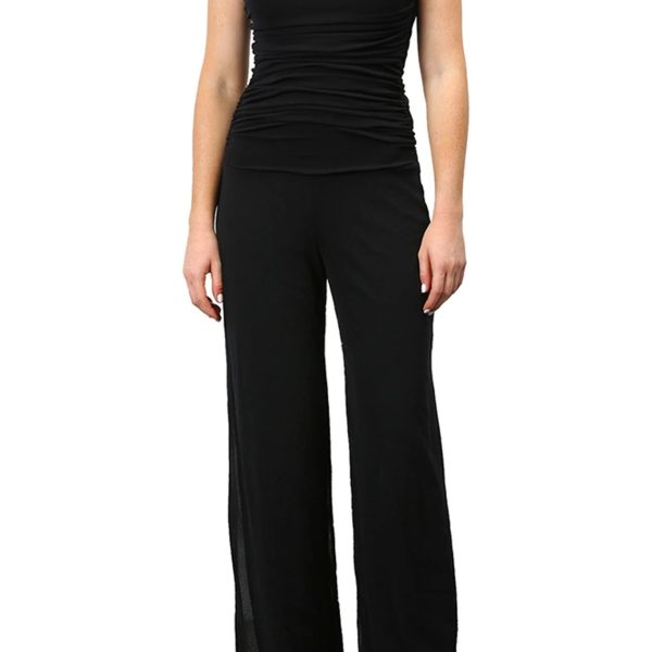 Elana Kattan Max-901 Black Maxima Strapless Ruched Bodice Mesh Jumpsuit | Ooh Ooh Shoes women's clothing and shoe boutique located in Naples