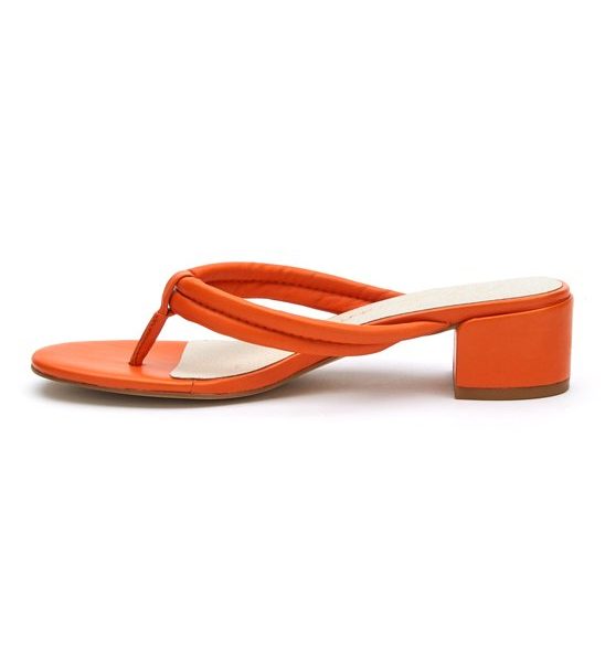 Matisse Exhale Orange Leather Block Heel Thong Slide | Ooh Ooh Shoes women's clothing and shoe boutique located in Naples and Mashpee